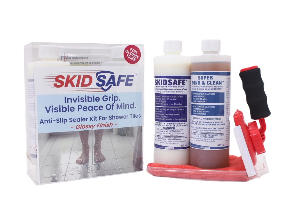 SKID SAFE™ shower tile kit with anti-slip sealer, tile pretreatment, and applicators