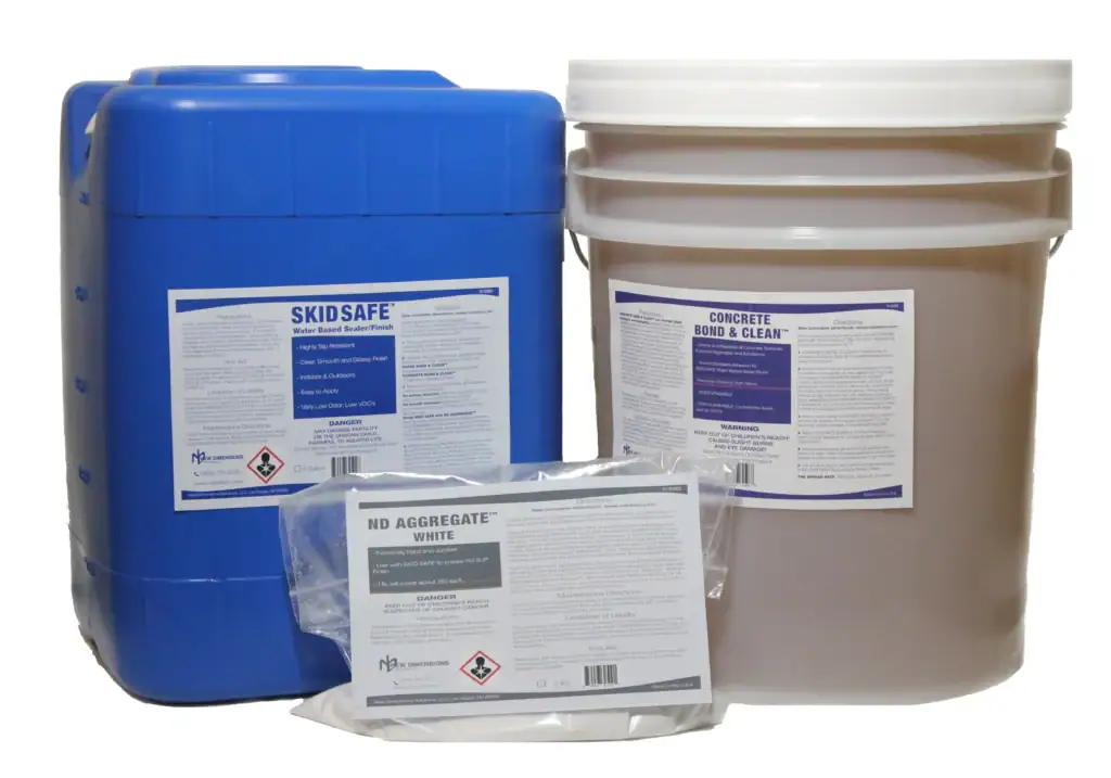 No-Slip SKID SAFE System™ with SKID SAFE™ sealer, ND AGGREGATE™ traction grains, and CONCRETE BOND & CLEAN™ pretreatment.